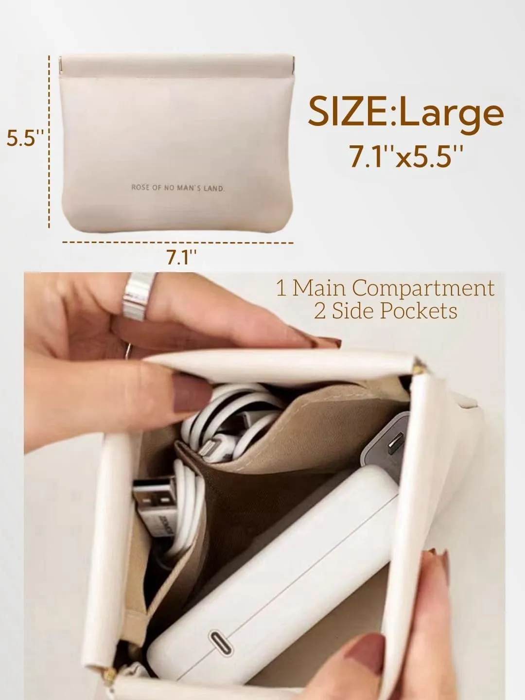 Cosmetic Bags for Women Small Makeup Bag for Purse Pu Leather Makeup Pouch Travel Makeup Bag with Zipper Make Up Bag for Travelling (White)