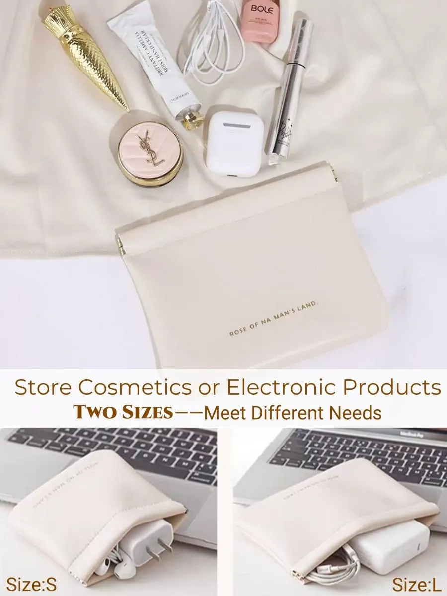 Cosmetic Bags for Women Small Makeup Bag for Purse Pu Leather Makeup Pouch Travel Makeup Bag with Zipper Make Up Bag for Travelling (White)