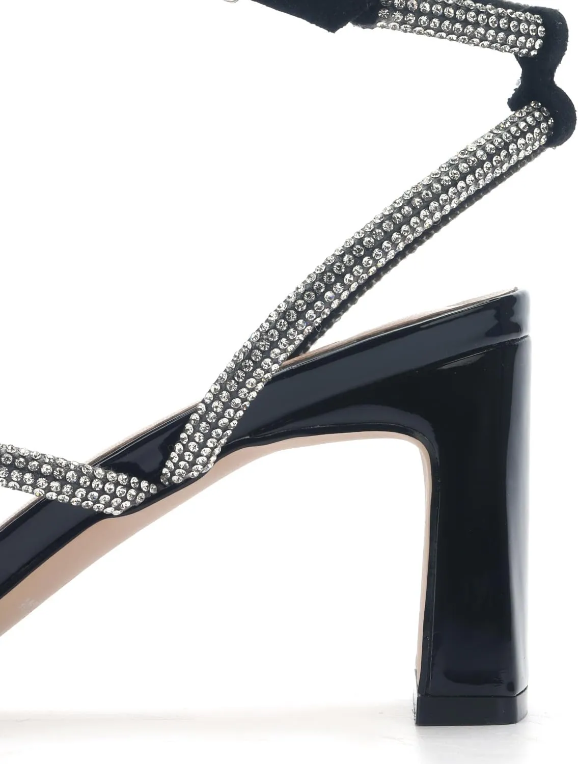 CosyFever Womens Rhinestone Heeled Sandals Ankle Strap Square Toe Chunky Block Heel Shoes for Casual Wedding Dressy Evening Party