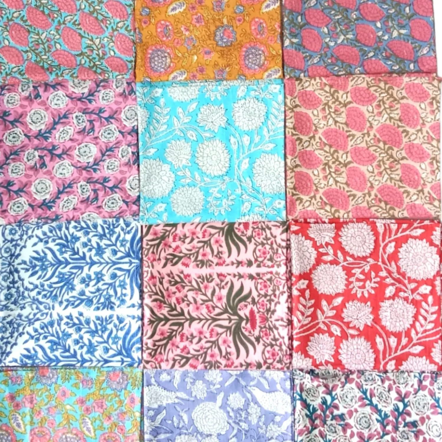 COTSILER Premium Handblock Cotton Napkin Set, Floral Print, Handmade Reusable Washable for Dinner (Multicolor, 16x16 Inch -Set of 12)