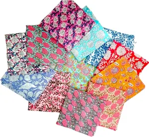 COTSILER Premium Handblock Cotton Napkin Set, Floral Print, Handmade Reusable Washable for Dinner (Multicolor, 16x16 Inch -Set of 12)