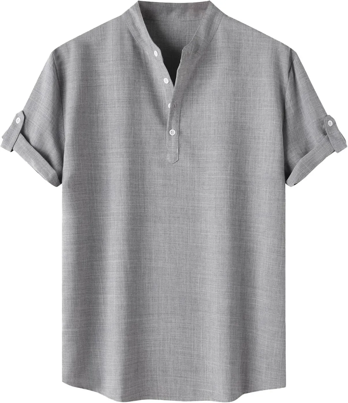 Cotton Linen Shirts for Men Summer Lightweight Casual Short Sleeve T Shirts Banded Collar Henley Tops Beach Vacation