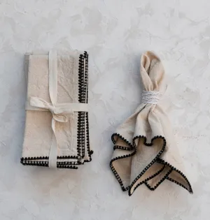 Cotton Napkins w/ Edge Stitching, Natural & Black, Set of 4