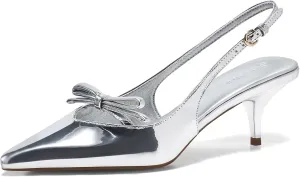 Coutgo Womens Bow Slingback Heels Low Kitten Heel Pumps Closed Pointed Toe Party Wedding Dress Shoes
