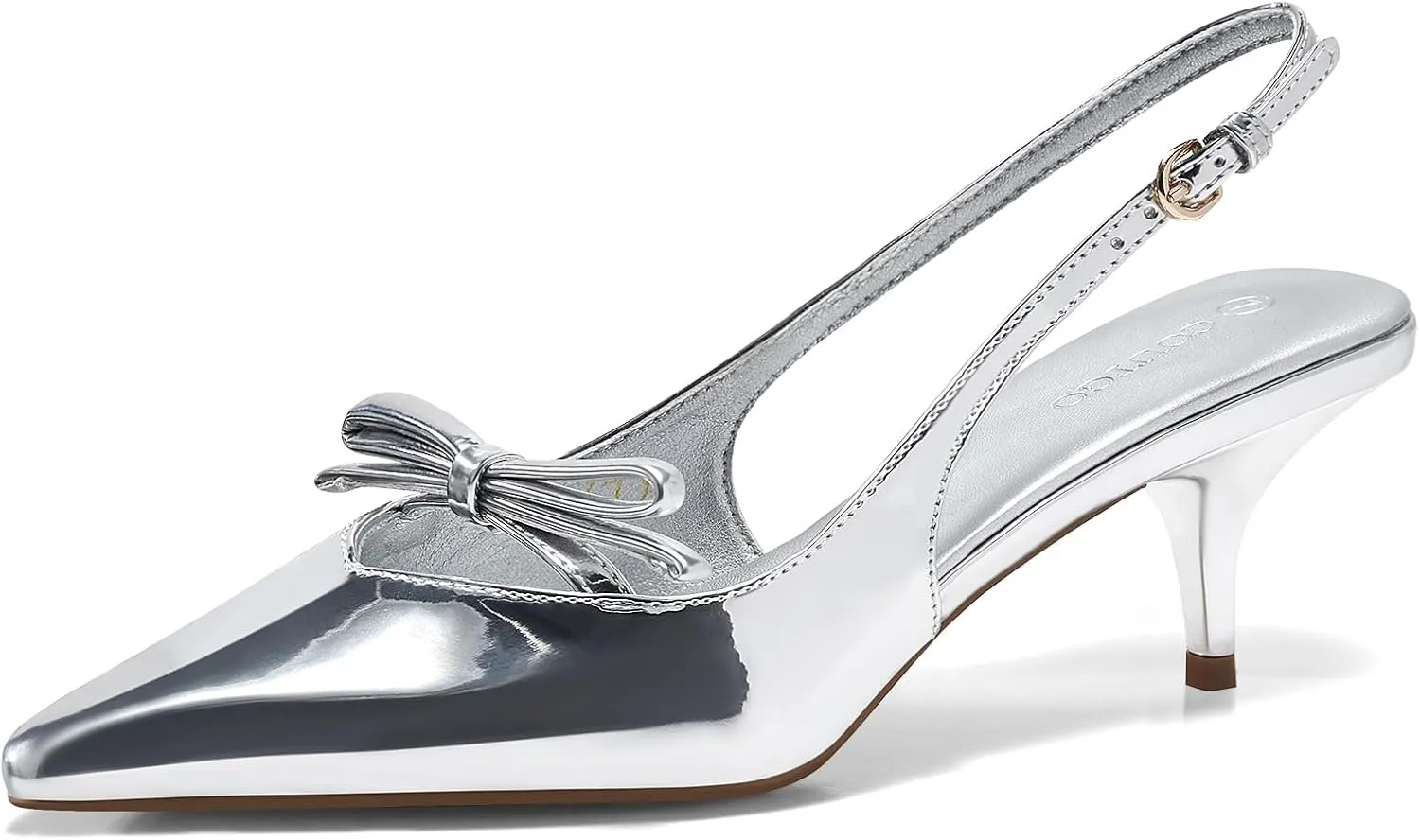 Coutgo Womens Bow Slingback Heels Low Kitten Heel Pumps Closed Pointed Toe Party Wedding Dress Shoes