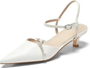 Coutgo Womens Kitten Heels Low Heel Dress Shoes Closed Pointed Toe Ankle Strap Work Office Pumps