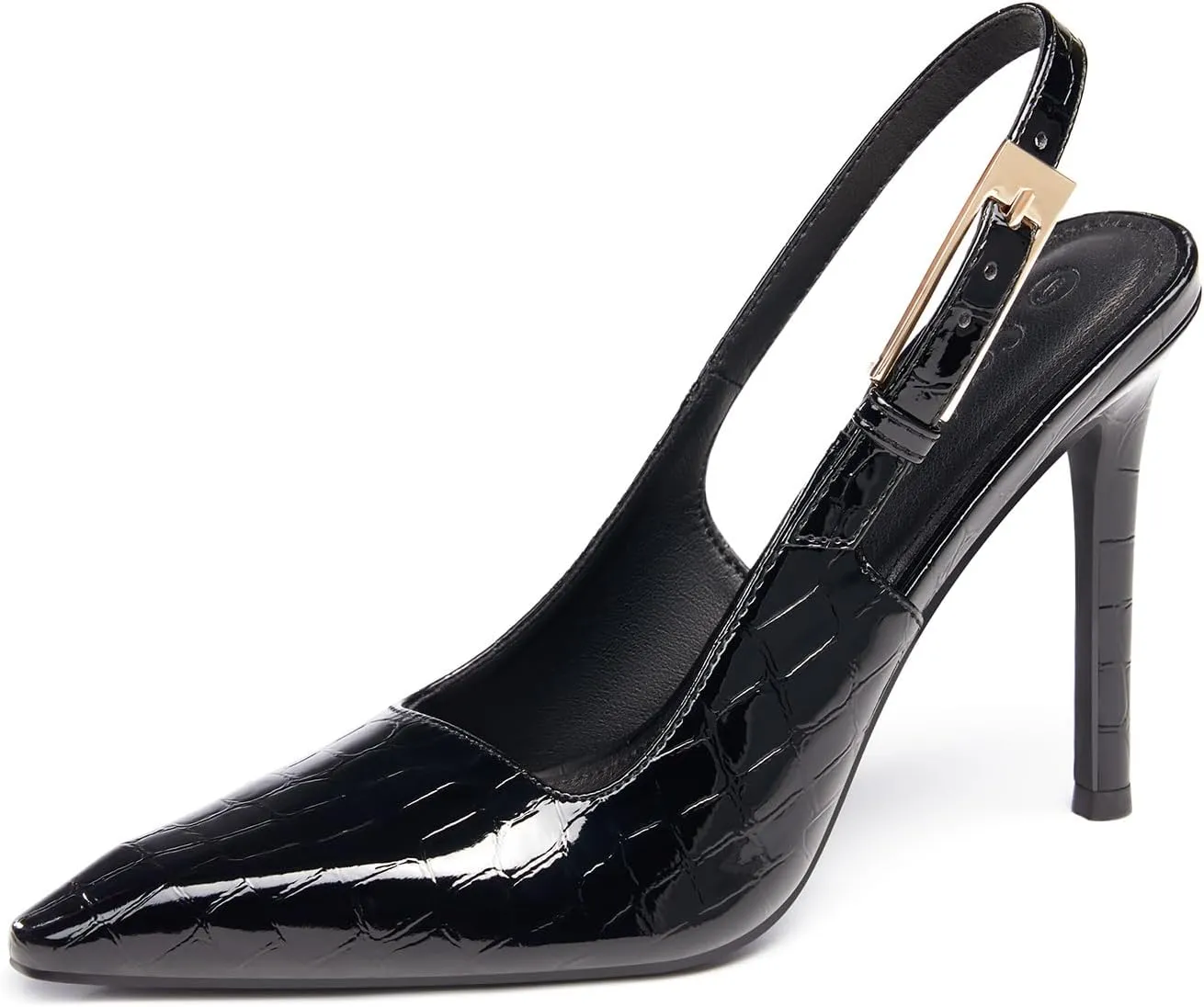 Coutgo Women's Slingback High Heels Pointed Toe Stilettos Metal Buckle Dress Party Pump Shoes