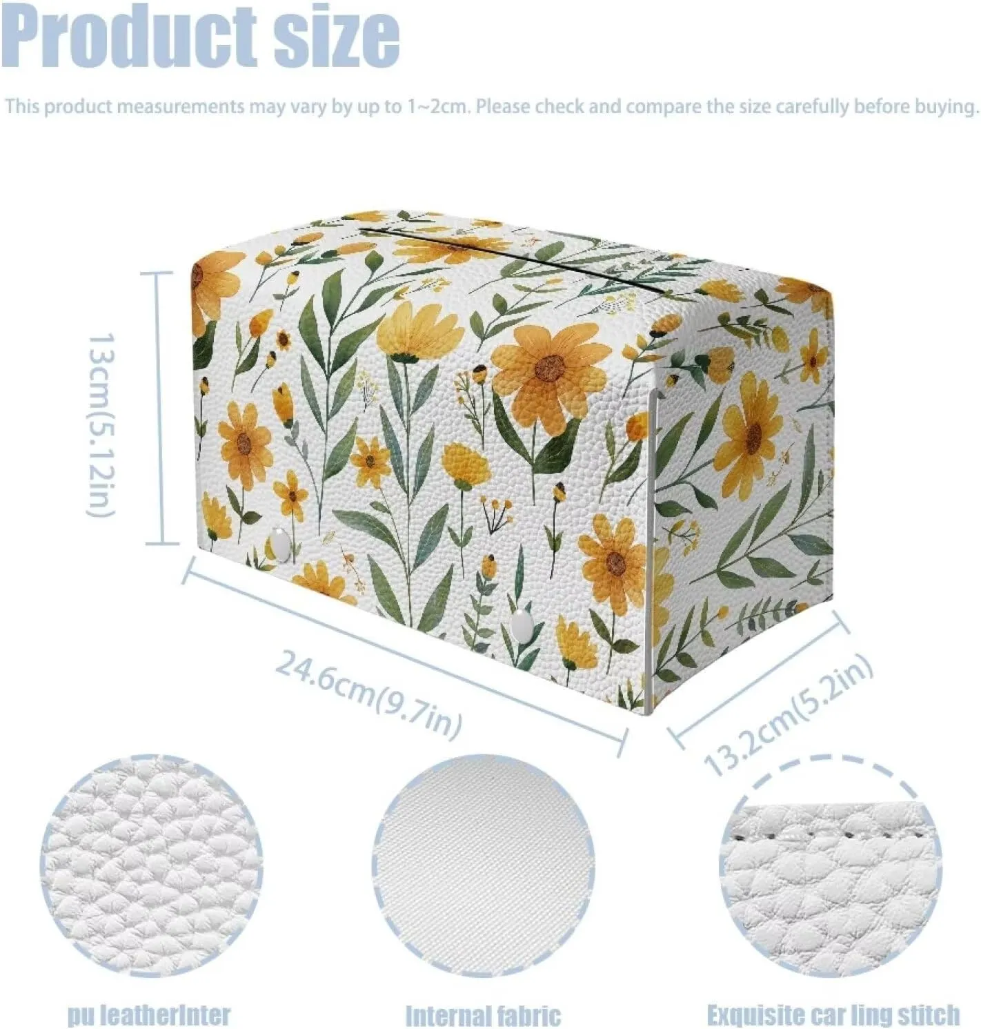 Cozeyat Yellow Flower Tissue Box Holder Leather Rectangular Facial Tissue Box Cover Paper Case Dispenser, Modern Napkin Holder for Bathroom Vanity Countertops, Night Stands