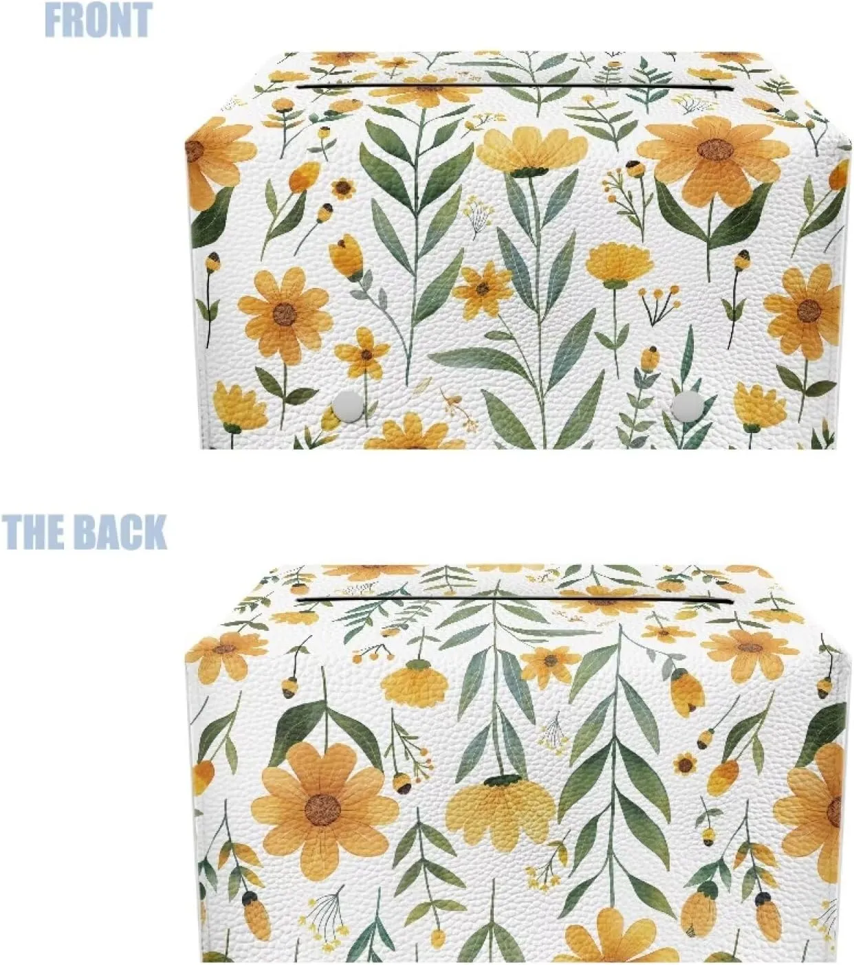 Cozeyat Yellow Flower Tissue Box Holder Leather Rectangular Facial Tissue Box Cover Paper Case Dispenser, Modern Napkin Holder for Bathroom Vanity Countertops, Night Stands