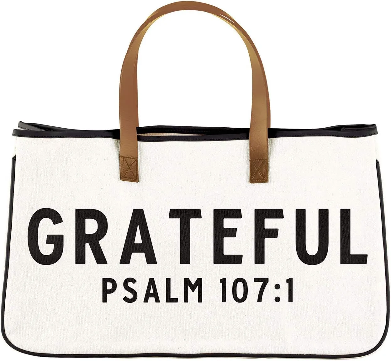 Creative Brands Faithworks-Inspirational Large Canvas and Leather Tote, Black 20 x 11-Inch