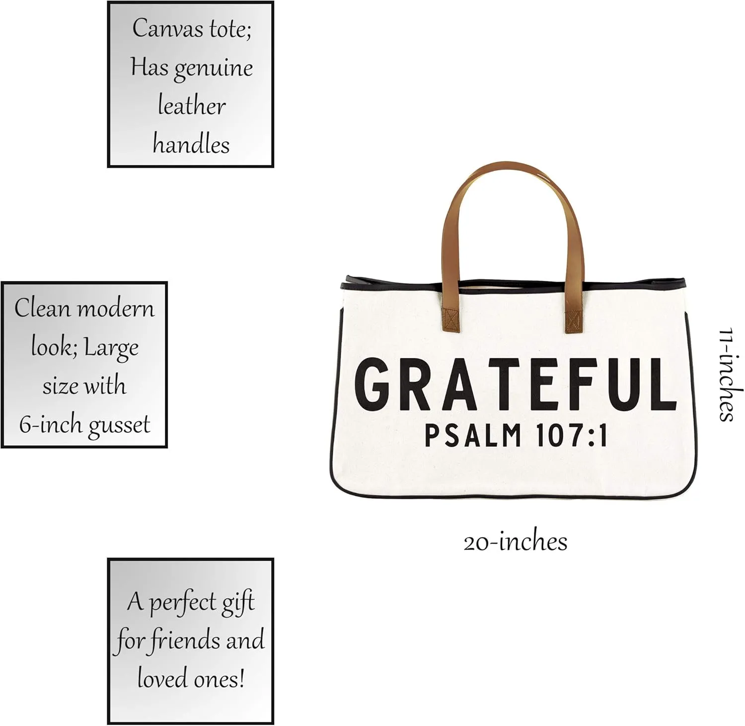 Creative Brands Faithworks-Inspirational Large Canvas and Leather Tote, Black 20 x 11-Inch