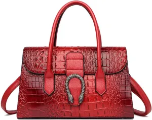 Crocodile Pattern Leather Top Handle Satchel Handbag for Women - Medium Fashion Ladies Shoulder Bag Tote Purse