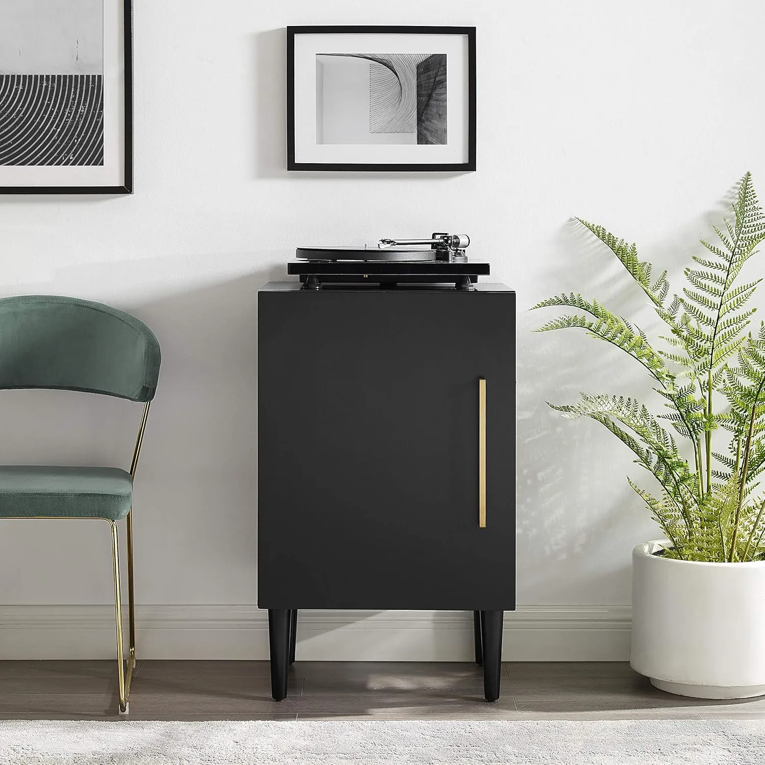 Crosley Furniture Everett Record Player Stand with Storage for Vinyl Records, Matte Black