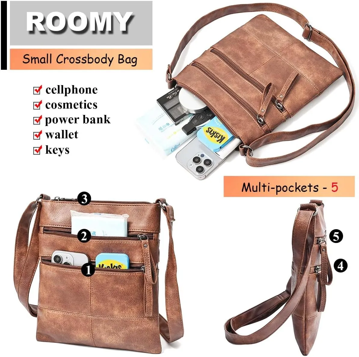 Crossbody Bag for Women, Crossbody Purse Cell Phone Wallet Purses Should Bag,PU Leather Sling Bag with Pockets