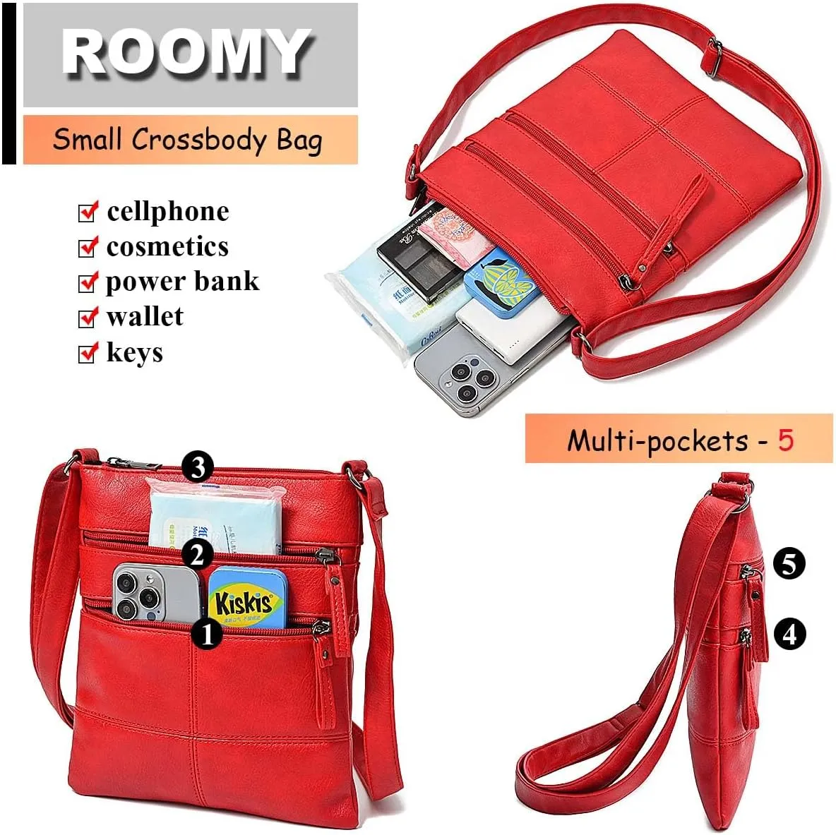 Crossbody Bag for Women, Crossbody Purse Cell Phone Wallet Purses Should Bag,PU Leather Sling Bag with Pockets