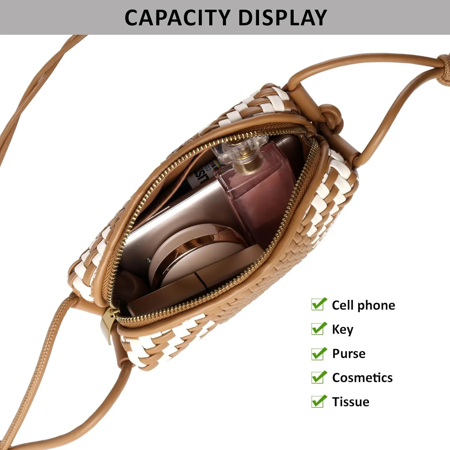 Crossbody Bag for Women Trendy Woven Purse Vegan Leather Small Shoulder Handbags with Strap