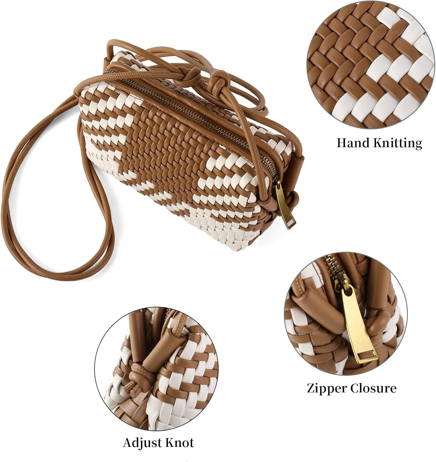 Crossbody Bag for Women Trendy Woven Purse Vegan Leather Small Shoulder Handbags with Strap