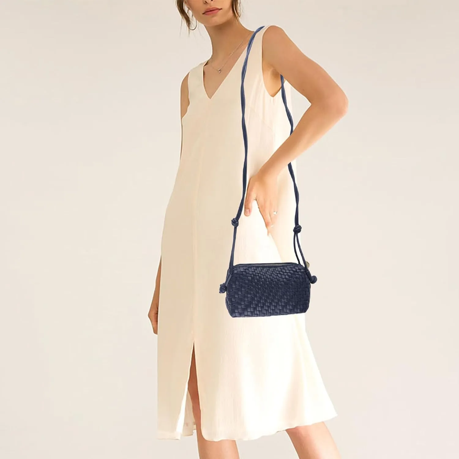 Crossbody Bag for Women Trendy Woven Purse Vegan Leather Small Shoulder Handbags with Strap