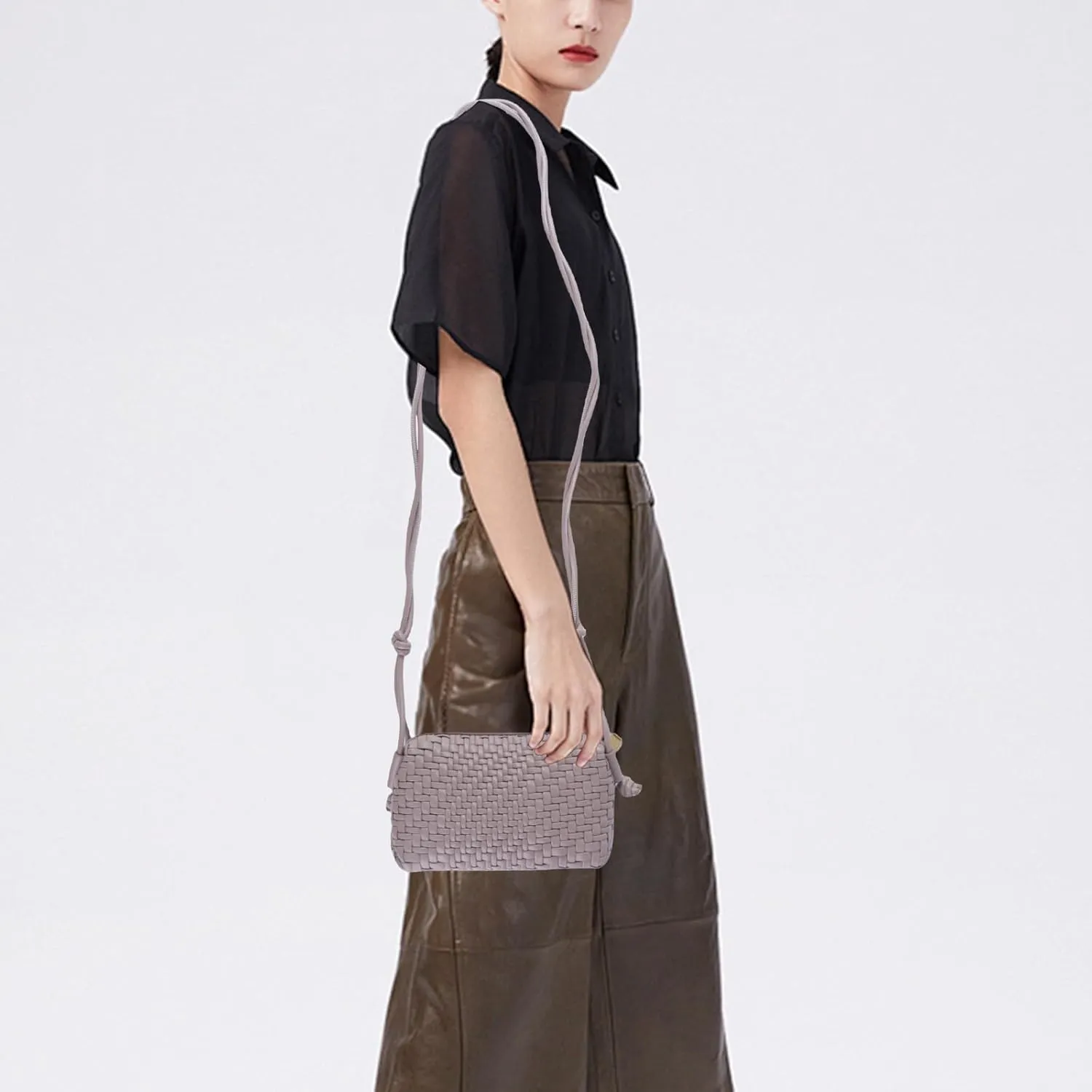 Crossbody Bag for Women Trendy Woven Purse Vegan Leather Small Shoulder Handbags with Strap