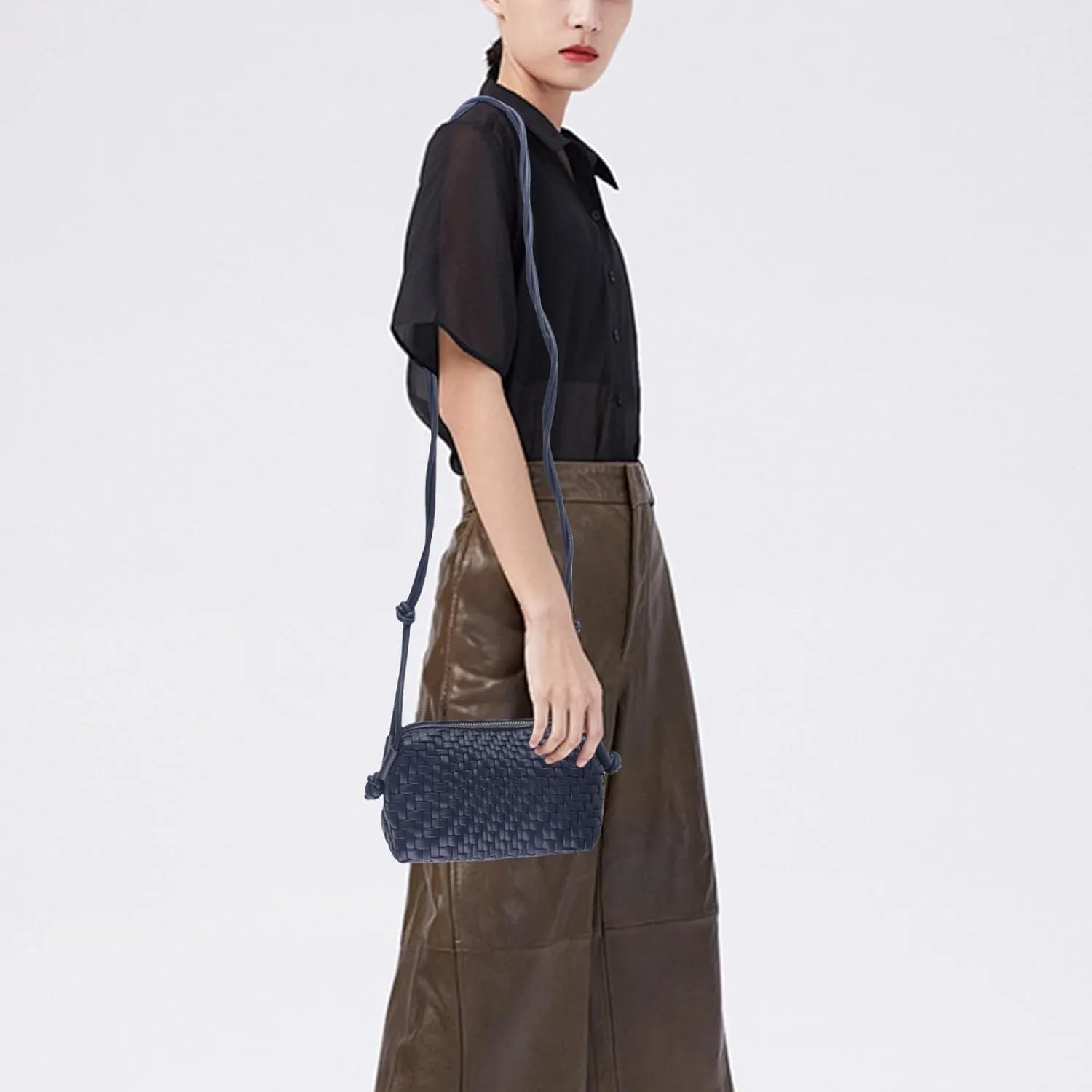 Crossbody Bag for Women Trendy Woven Purse Vegan Leather Small Shoulder Handbags with Strap