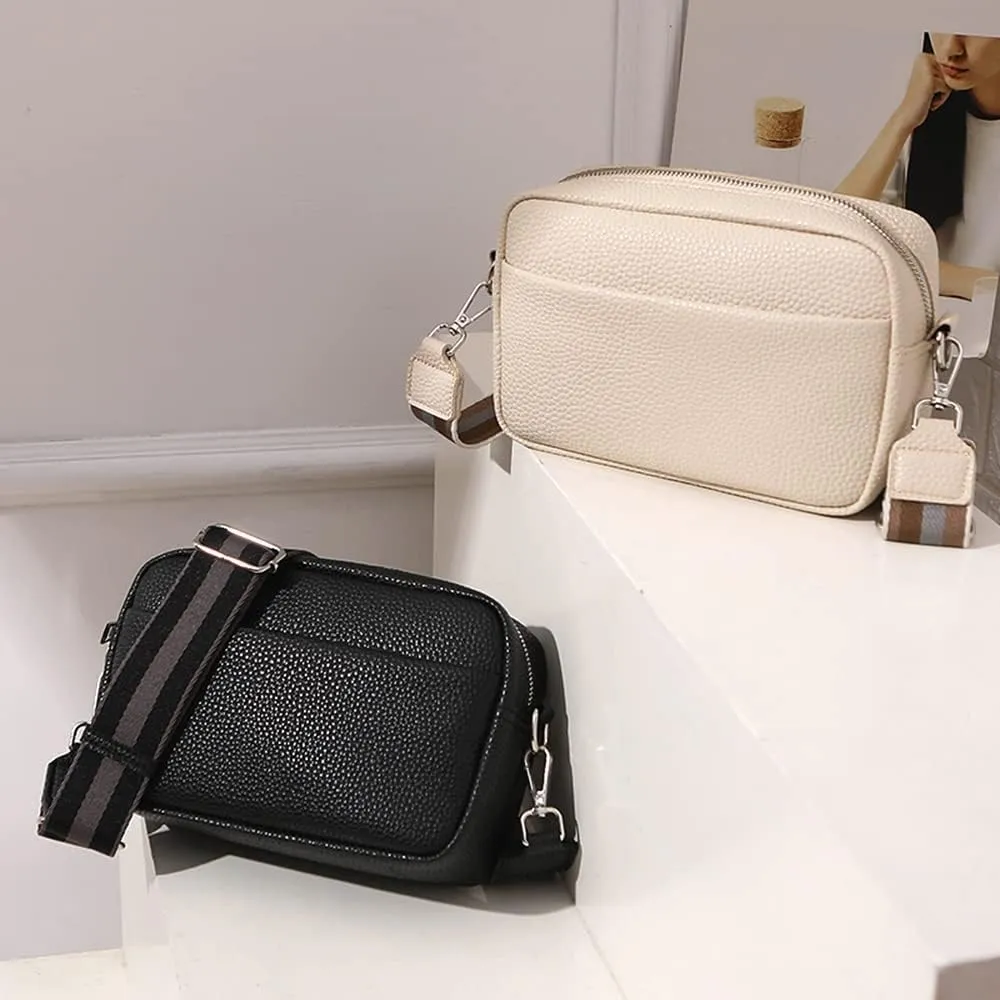 Crossbody Bag for Women Wide Strap Shoulder Bag Camera Crossbody Purse with Zipper