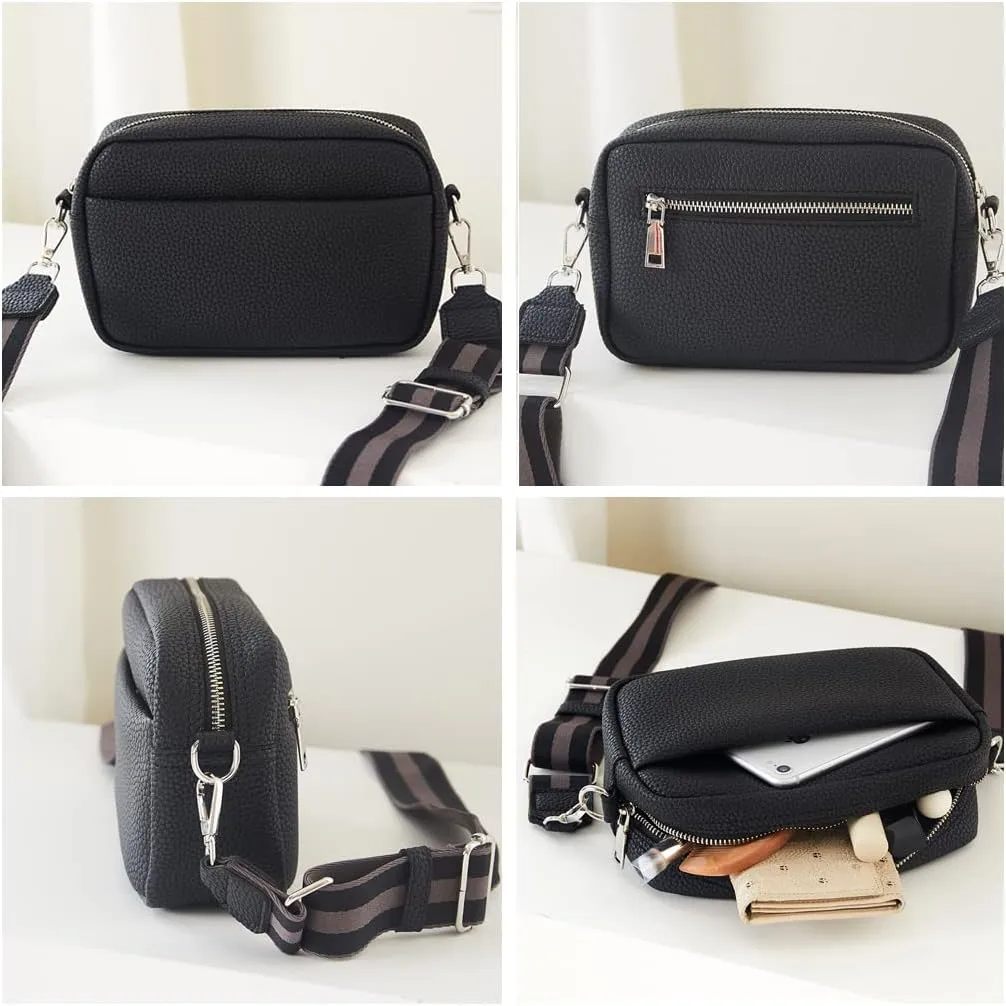 Crossbody Bag for Women Wide Strap Shoulder Bag Camera Crossbody Purse with Zipper