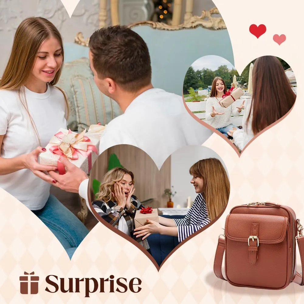 Crossbody Leather Bag,Double Layer Large Capacity Messenger Bag, Retro Faux Leather Built in Purse Anti Theft Bag