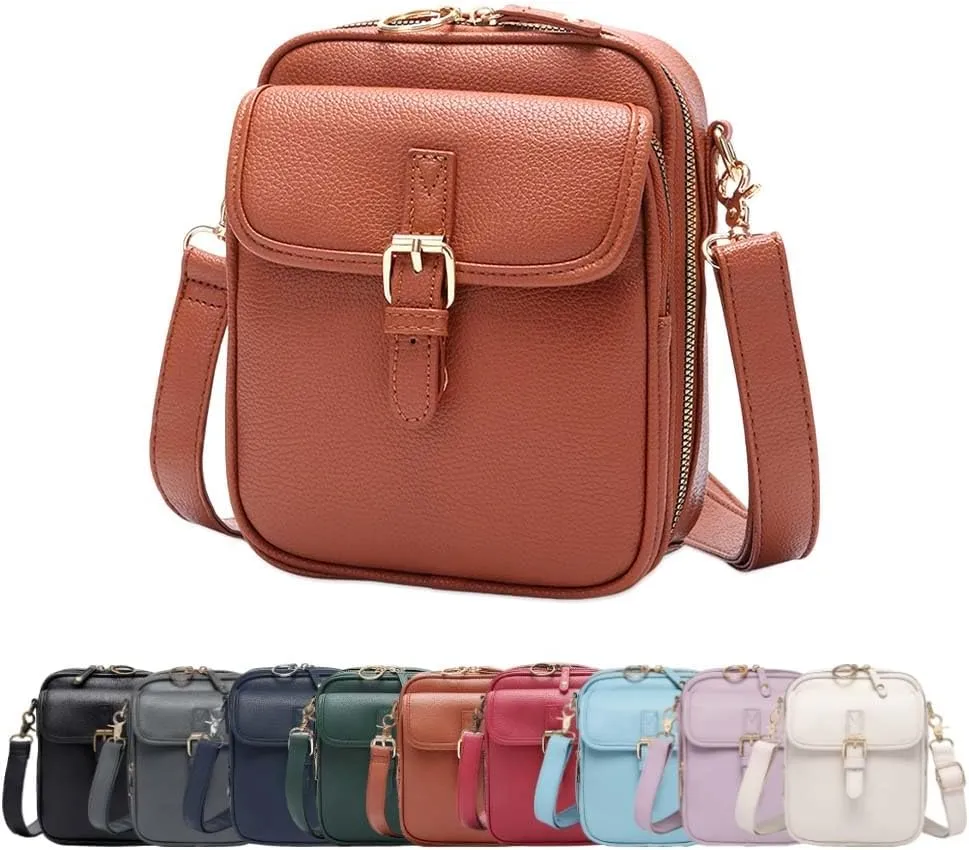 Crossbody Leather Bag,Double Layer Large Capacity Messenger Bag, Retro Faux Leather Built in Purse Anti Theft Bag