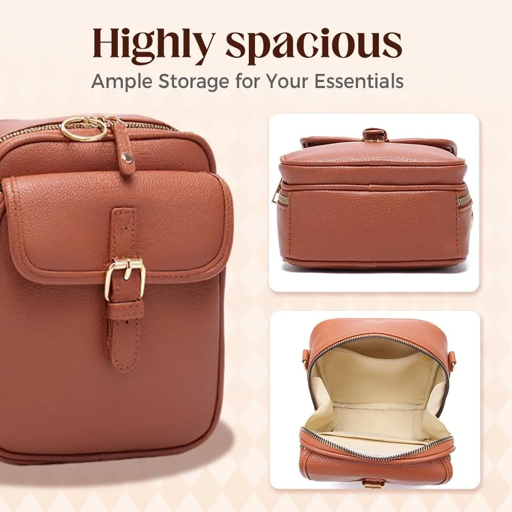 Crossbody Leather Bag,Double Layer Large Capacity Messenger Bag, Retro Faux Leather Built in Purse Anti Theft Bag