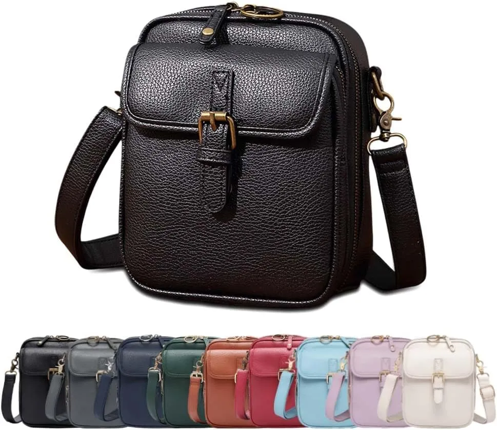 Crossbody Leather Bag,Double Layer Large Capacity Messenger Bag, Retro Faux Leather Built in Purse Anti Theft Bag