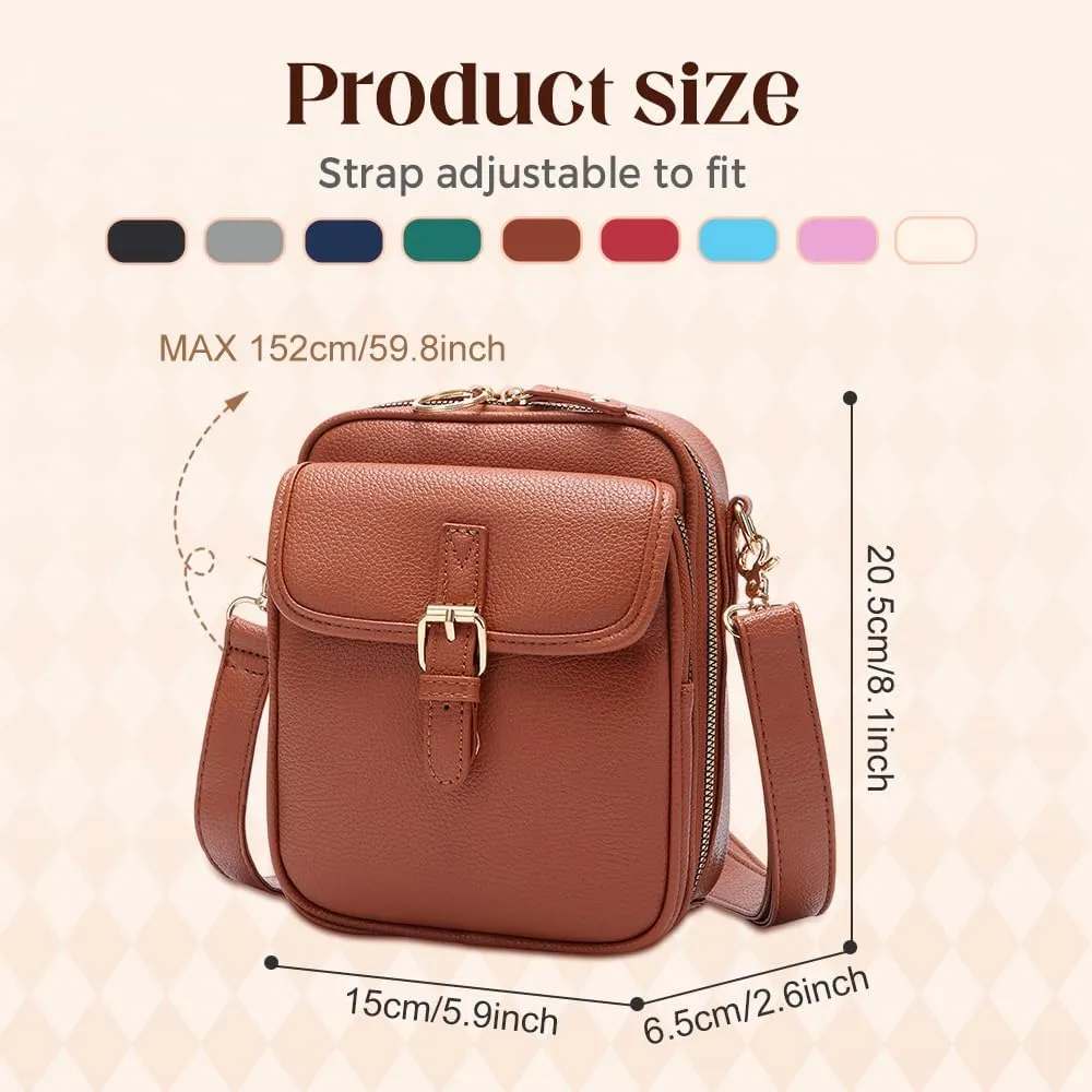 Crossbody Leather Bag,Double Layer Large Capacity Messenger Bag, Retro Faux Leather Built in Purse Anti Theft Bag