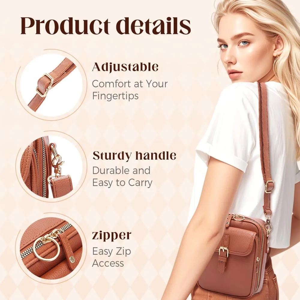 Crossbody Leather Bag,Double Layer Large Capacity Messenger Bag, Retro Faux Leather Built in Purse Anti Theft Bag