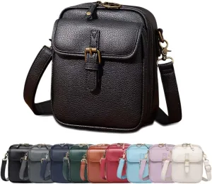 Crossbody Leather Bag,Double Layer Large Capacity Messenger Bag, Retro Faux Leather Built in Purse Anti Theft Bag