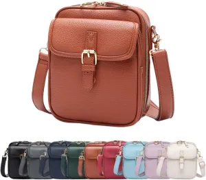 Crossbody Leather Bag,Double Layer Large Capacity Messenger Bag, Retro Faux Leather Built in Purse Anti Theft Bag