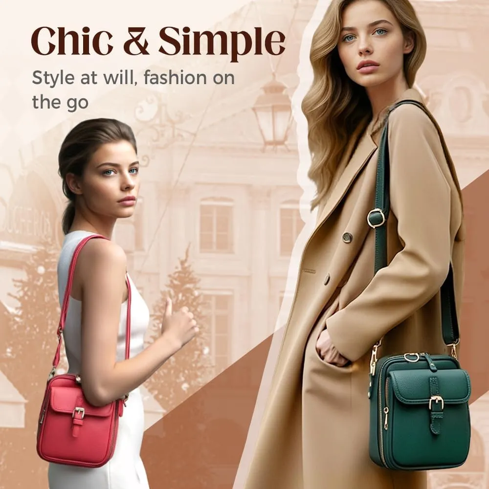 Crossbody Leather Bag,Double Layer Large Capacity Messenger Bag, Retro Faux Leather Built in Purse Anti Theft Bag