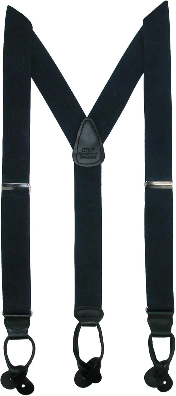CTM® Men's Big & Tall Elastic Button End Dress Suspenders with Silver Hardware