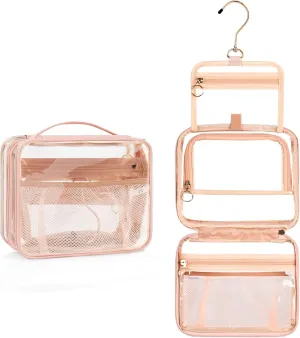 CUBETASTIC Hanging Travel Toiletry Bag for Women, Clear Makeup Bags Portable Transparent Cosmetic Case Small Skincare Pouch Waterproof Travel Bag for Toiletries
