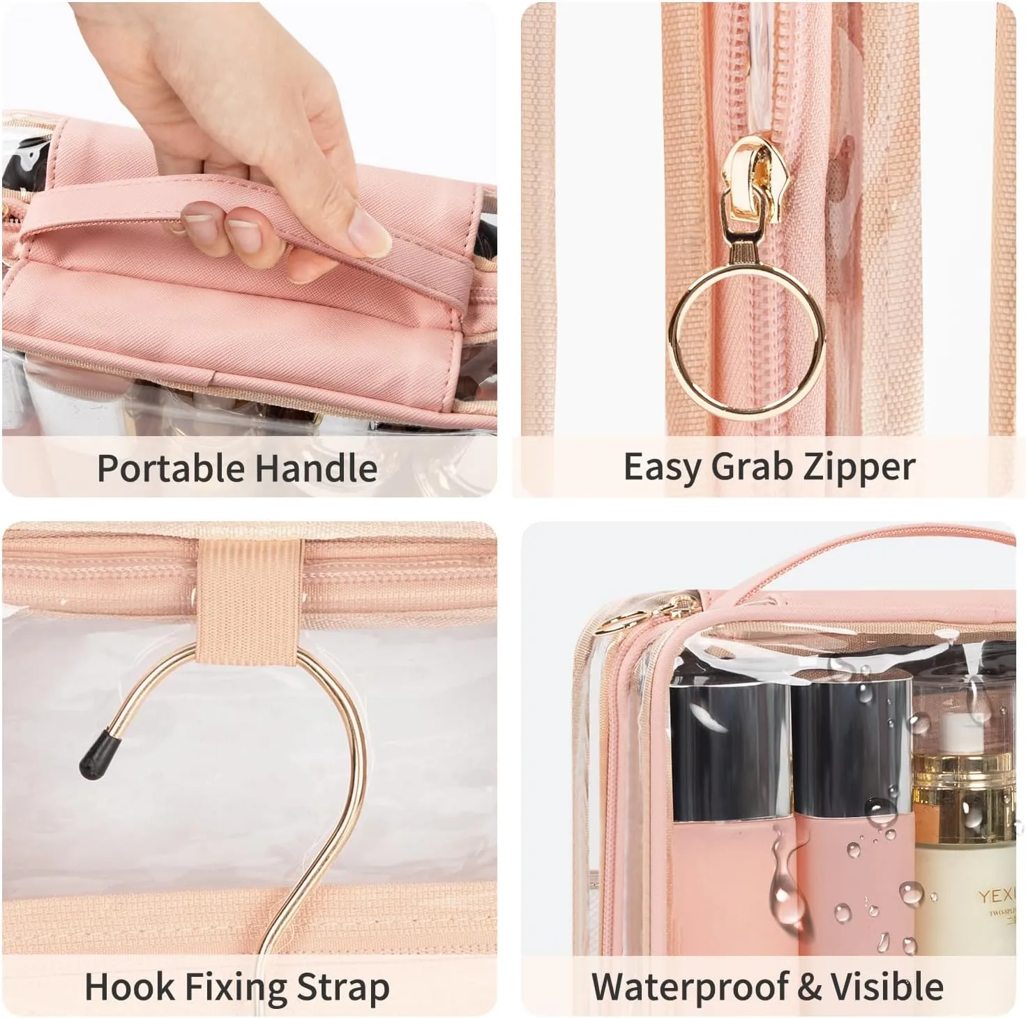 CUBETASTIC Hanging Travel Toiletry Bag for Women, Clear Makeup Bags Portable Transparent Cosmetic Case Small Skincare Pouch Waterproof Travel Bag for Toiletries