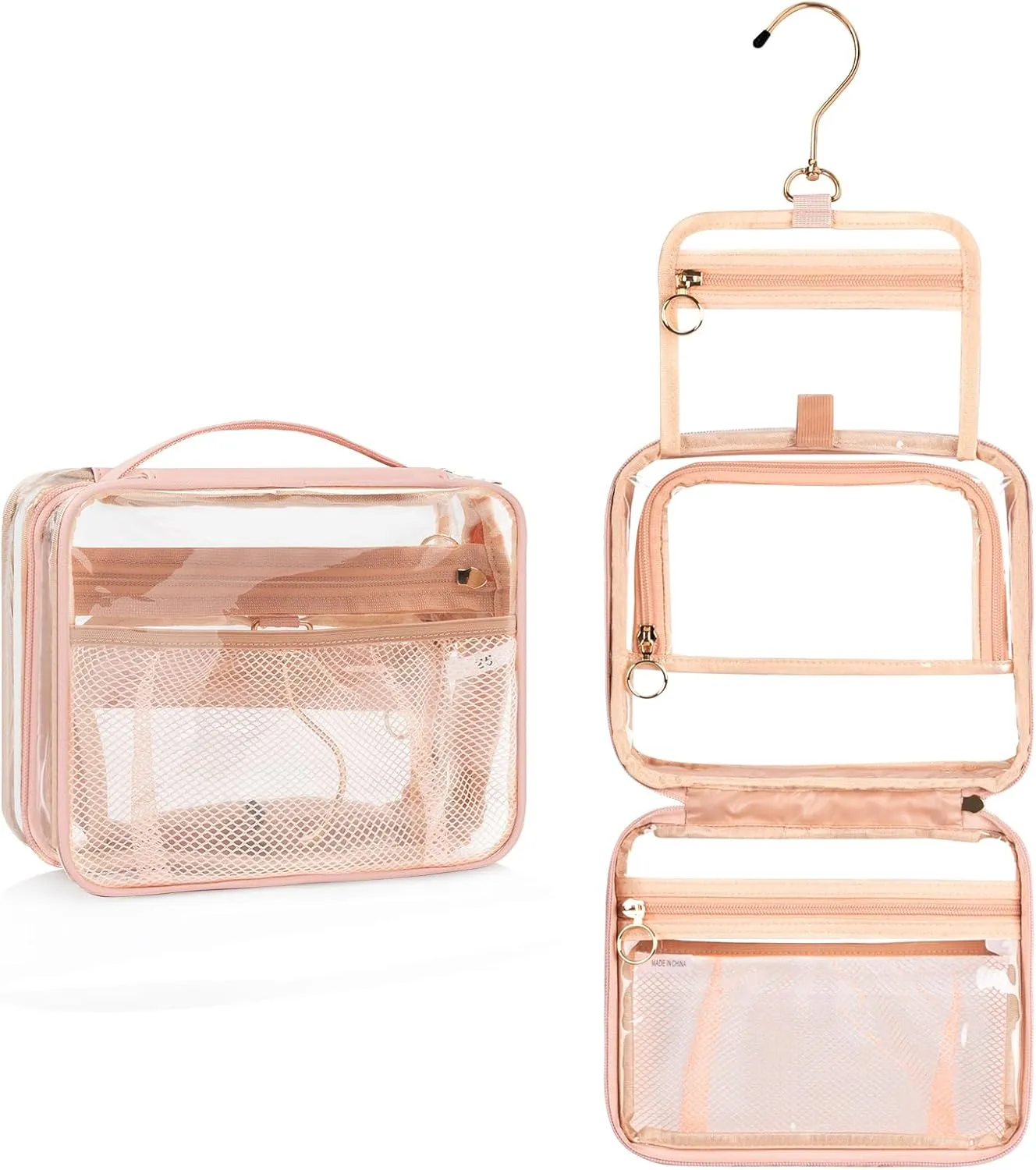 CUBETASTIC Hanging Travel Toiletry Bag for Women, Clear Makeup Bags Portable Transparent Cosmetic Case Small Skincare Pouch Waterproof Travel Bag for Toiletries