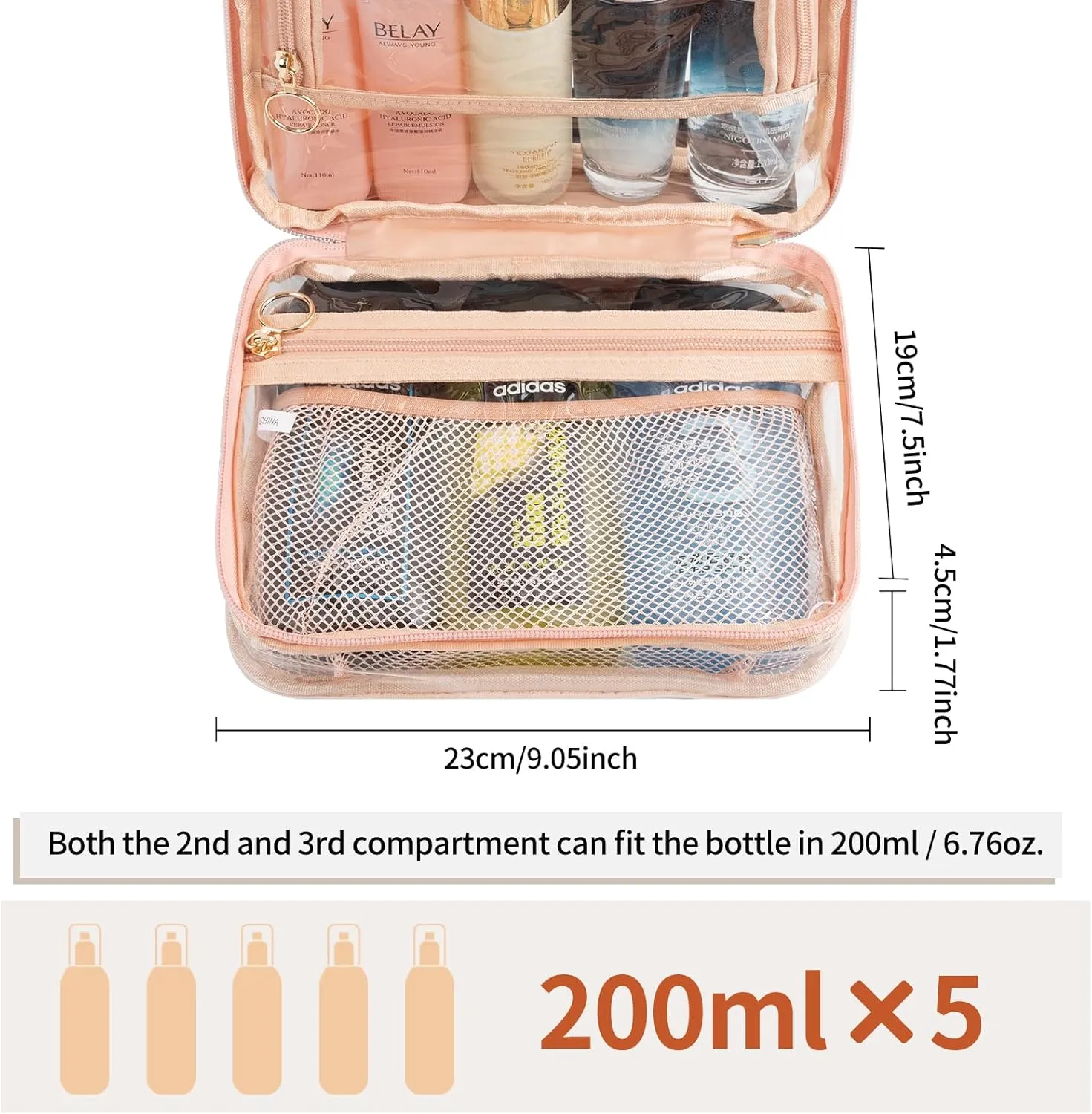 CUBETASTIC Hanging Travel Toiletry Bag for Women, Clear Makeup Bags Portable Transparent Cosmetic Case Small Skincare Pouch Waterproof Travel Bag for Toiletries