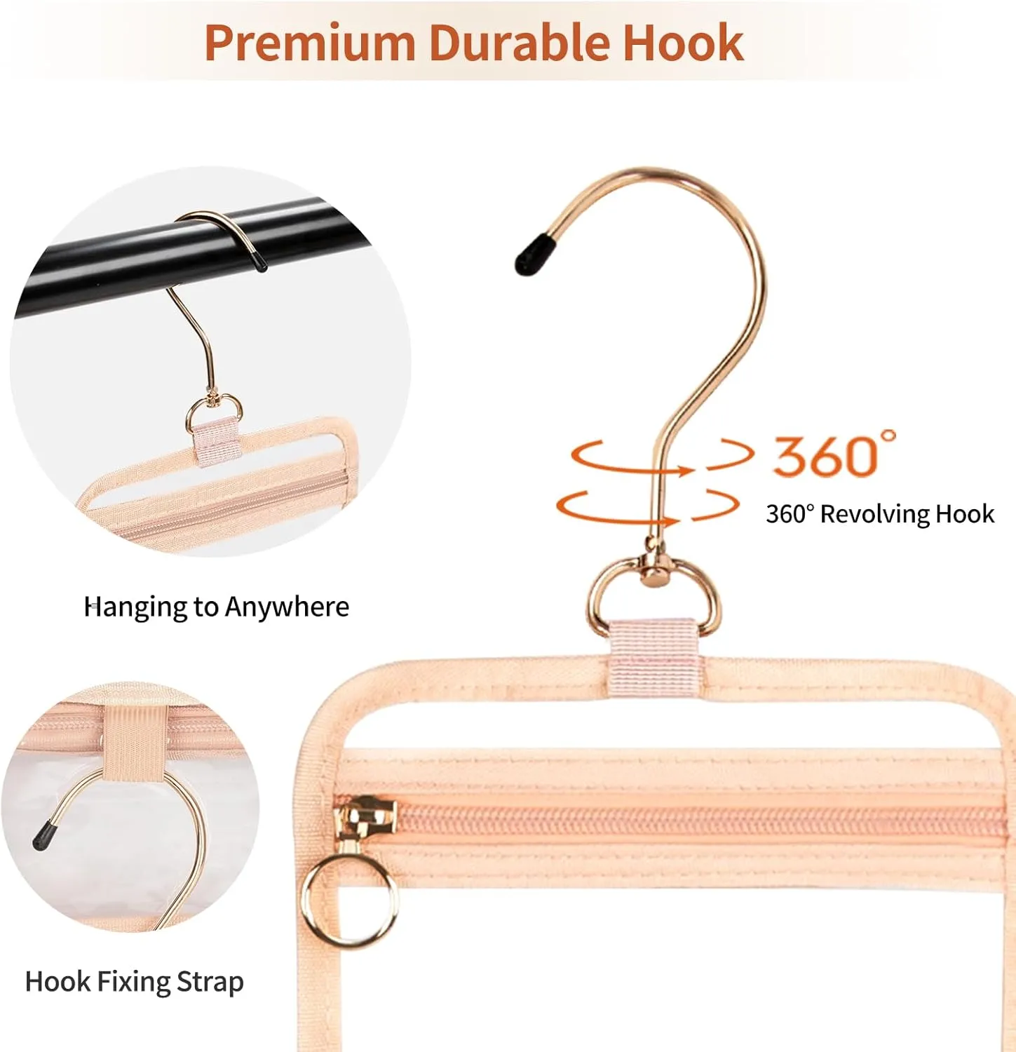 CUBETASTIC Hanging Travel Toiletry Bag for Women, Clear Makeup Bags Portable Transparent Cosmetic Case Small Skincare Pouch Waterproof Travel Bag for Toiletries