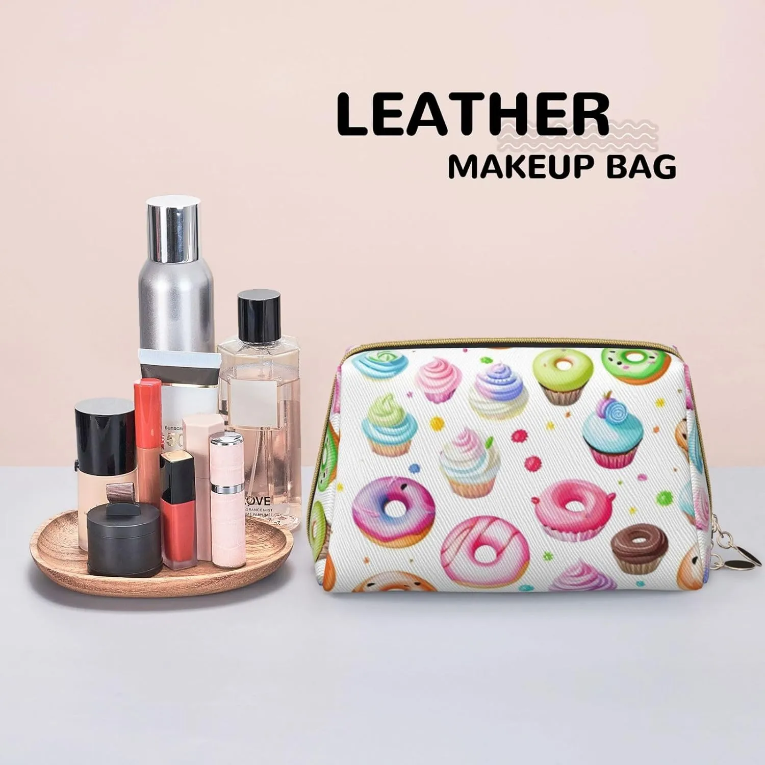 Cupcakes Donuts Muffins Toiletry Pouch, Travel-Friendly Makeup Organizer For Makeup Brushes, Lipsticks