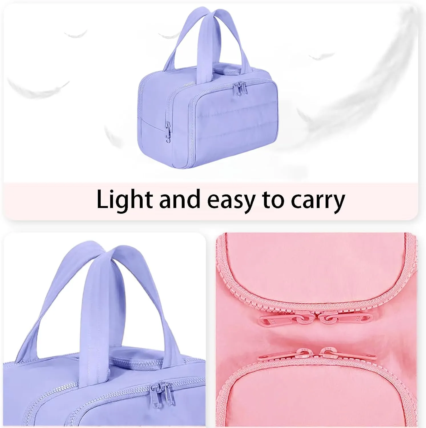 Cureaway Travel Cosmetic Bag, Large Capacity Wide-Open Travel Cosmetic Bag, Open Flat Makeup Bag with 4 Compartments for Toiletries, Cosmetic, Unisex (Blue)