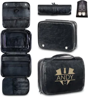 Custom 3-in-1 PU Leather Toiletry Bag for Men, Personalized Hanging Travel Organizer Bag for Father Husband Boyfriend
