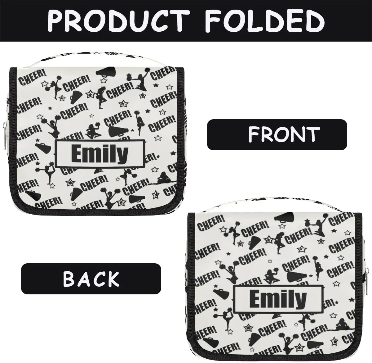 Custom Cheer Makeup Bag Cosmetic Cheerleading Case Personalized Cheer Toiletry Bags Cheerleader Gifts Travel Toiletry Bag with Hanging Hook, Black