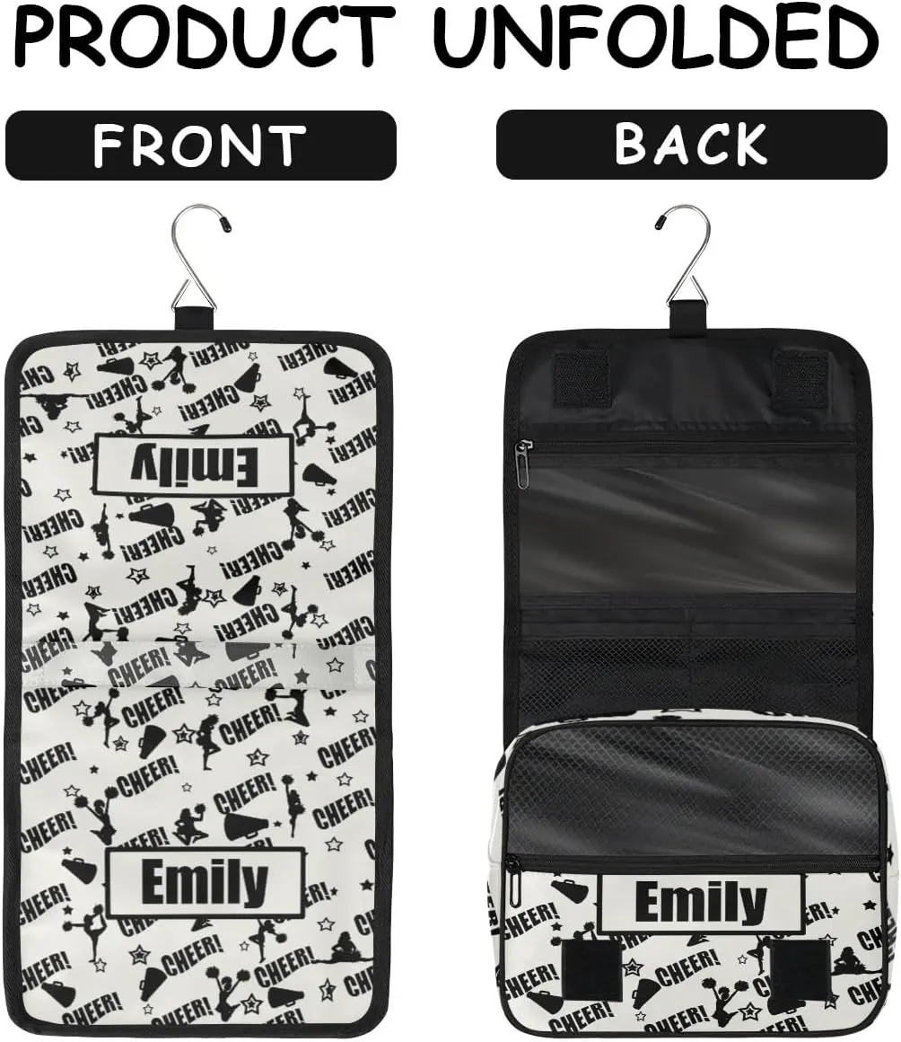 Custom Cheer Makeup Bag Cosmetic Cheerleading Case Personalized Cheer Toiletry Bags Cheerleader Gifts Travel Toiletry Bag with Hanging Hook, Black
