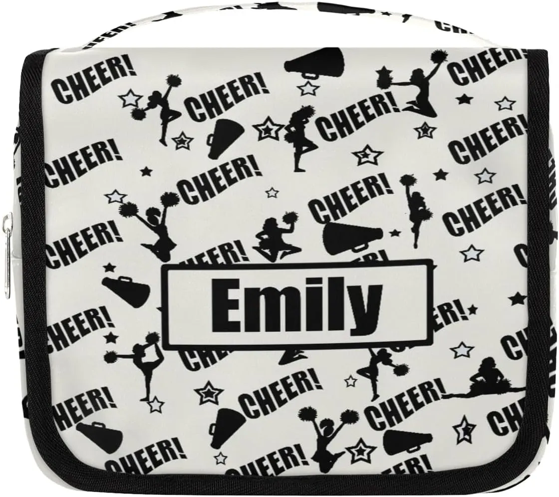 Custom Cheer Makeup Bag Cosmetic Cheerleading Case Personalized Cheer Toiletry Bags Cheerleader Gifts Travel Toiletry Bag with Hanging Hook, Black