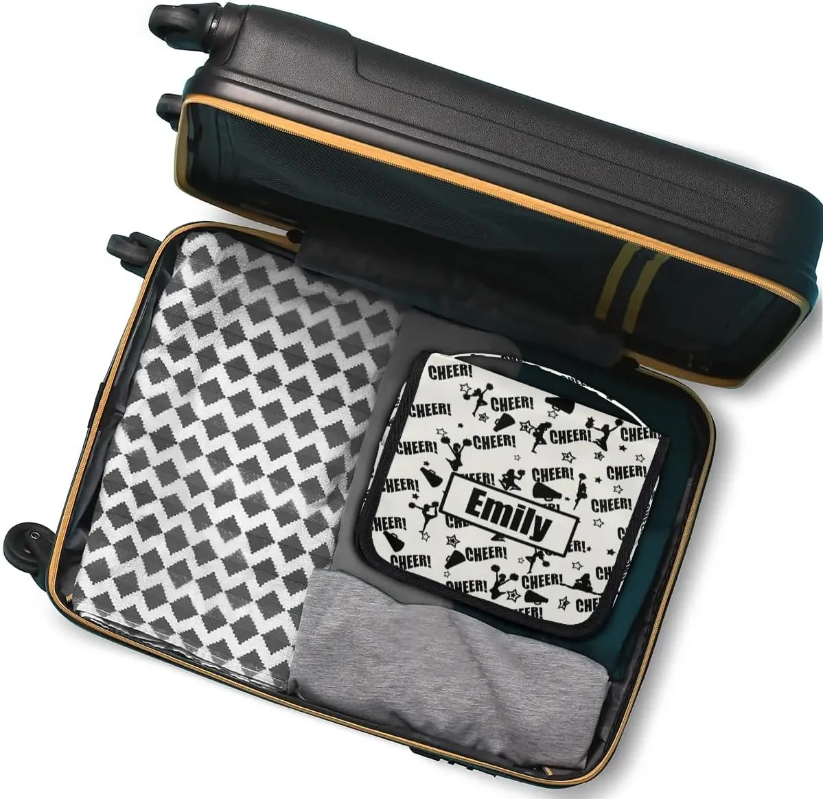 Custom Cheer Makeup Bag Cosmetic Cheerleading Case Personalized Cheer Toiletry Bags Cheerleader Gifts Travel Toiletry Bag with Hanging Hook, Black