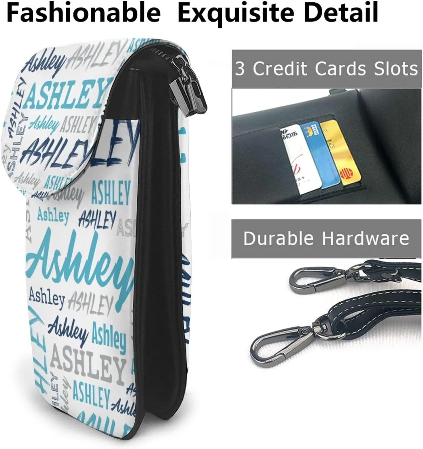 Custom Crossbody Phone Purse with Name, Personalized Name PU Leather Handbag, Customized Phone Bag Gift for Women