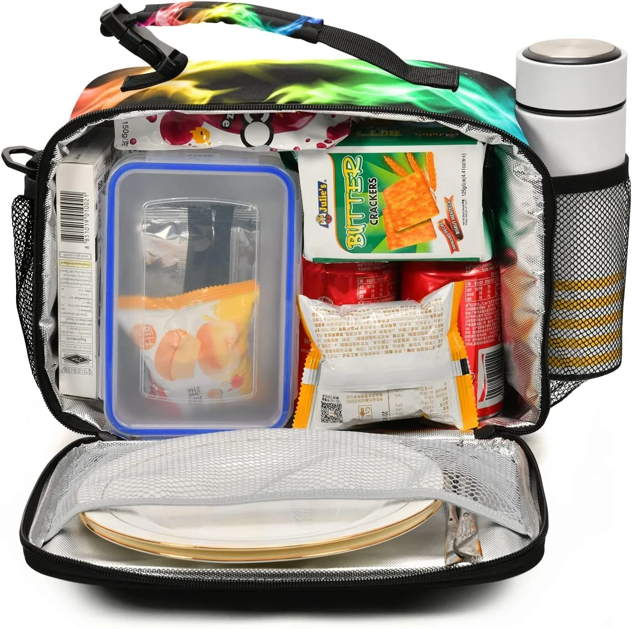 Custom Fire Rainbow Dragon Lunch Bag, Personalized Your Text Name Lunch Box for Women Men, Insulated Cooler Bag Lunch Tote Bag with Shoulder Strap for School Office Picnic Travel